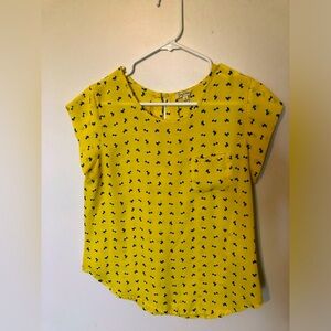 Lily White Lightweight Colorful Bright Yellow Printed Women's Blouse Top